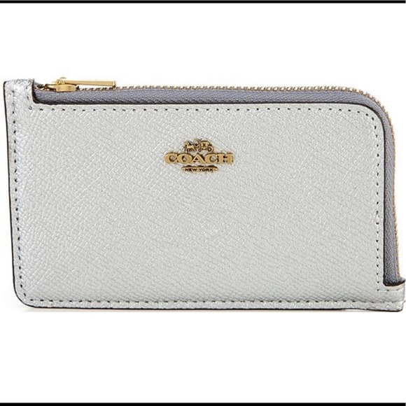 Coach Handbags - Coach Metallic Cross-Grained Leather Small L-Zip Card Case